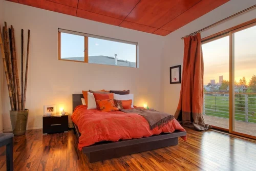sensationelle Schlafzimmer in Orange gardinen natur umgebung