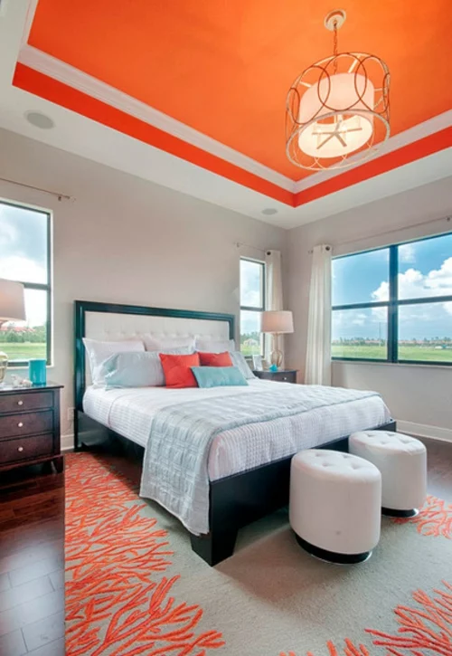 sensationelle Schlafzimmer in Orange zimmerdecke gestaltung modern