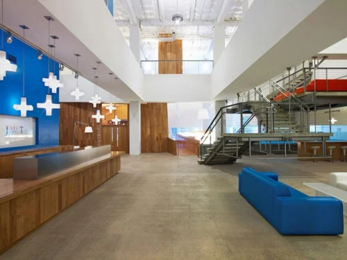 ultramoderne coole Office Designs sofa blau beton fußboden