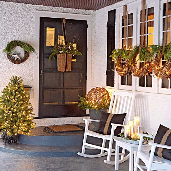 weihnachtsdeko ideen winter verzierung kränze veranda schmuck