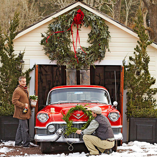 weihnachtsdeko ideen winter vorbereitung außen auto garage
