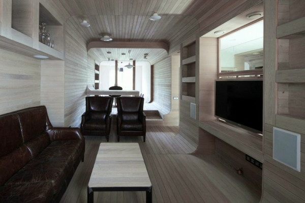 Apartment komplett aus Holz einrichtung gemütlich leder sofa