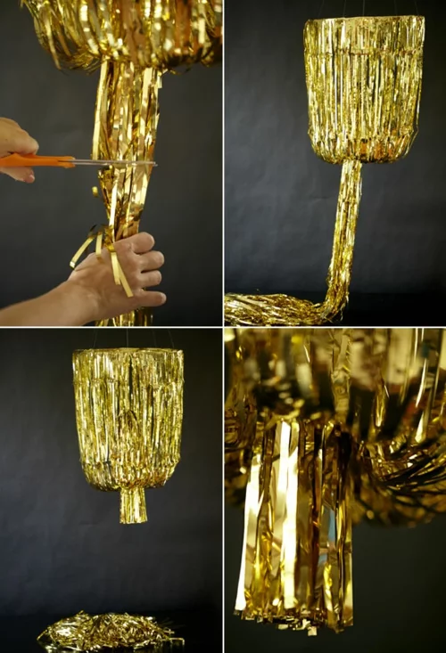 DIY Kronleuchter aus Vintage Schmuck gold girlande hängend 