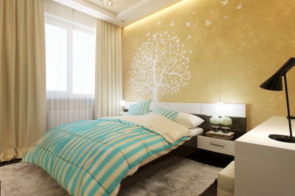  Schlafzimmer modern gestalten gestreift türkisfarbe bettwäsche
