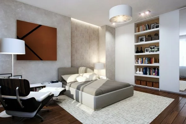 Kleines Schlafzimmer modern gestalten wand regale