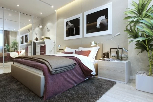 Kleines Schlafzimmer modern purpurrot bettwäsche decke