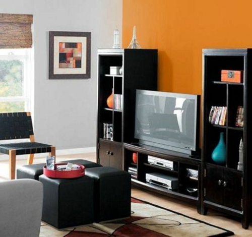  Kühne Wandgestaltung kontrastwand orange wohnzimmer