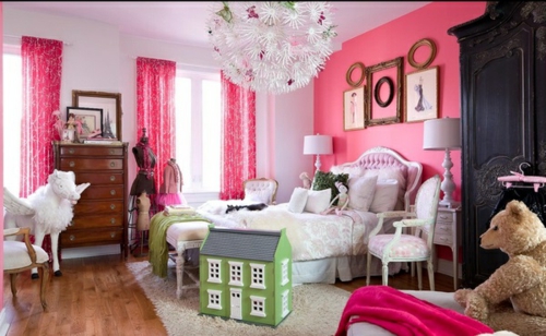 Kühne Wandgestaltung kontrastwand schlafzimmer kinderzimmer rosa mädchen
