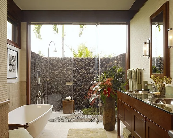 Tropische Inneneinrichtung badezimmer glaswände dusche