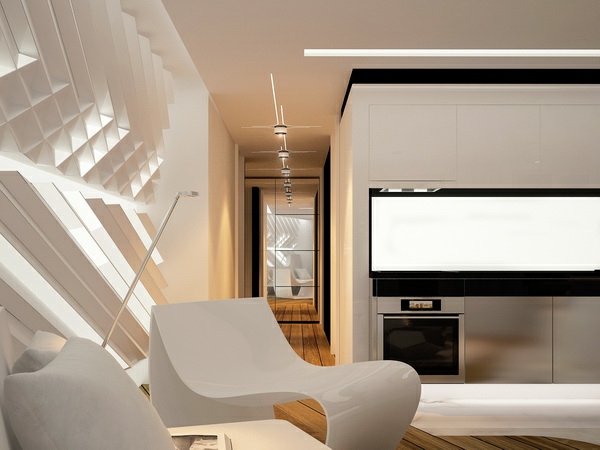 Ultramoderne Einrichtung in einem Apartment futuristisch möbel