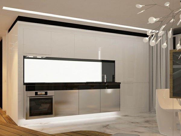 Ultramoderne Einrichtung in einem Apartment marmor schwarz weiß