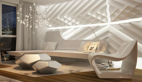 futuristische Einrichtung in einem Apartment wohnzimmer