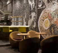 Wandgestaltung mit Mosaikfliesen im Nudel Restaurant in Vietnam