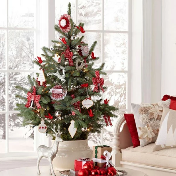 dekoration für künstlichen Weihnachtsbaum rot weiß hirsch