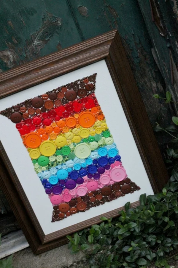 basteln mit knöpfen regenbogen wandkunst