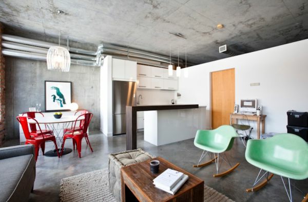 beton zimmerdecke wohnzimmer küche eklektisch einrichtung