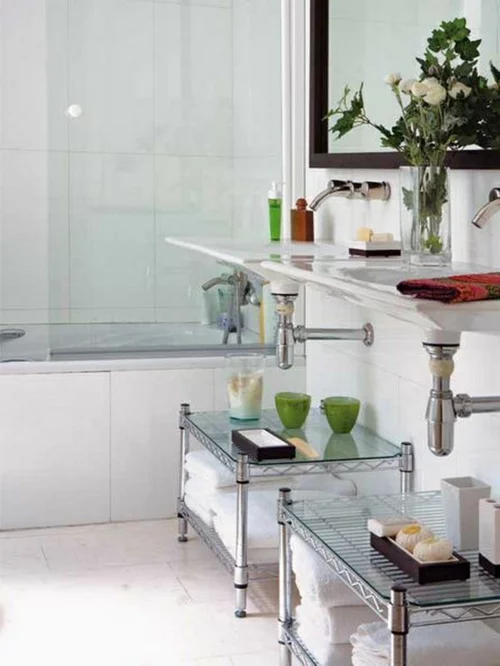 coole Einrichtungsideen fürs kleine Badezimmer tücher staufläche