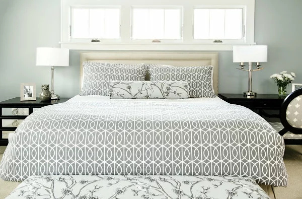 graue töne modern traditionell schlafzimme bettwäsche geometrische muster