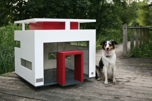 luxus Hundehütte Designs modern geometrisch formen weiß rot