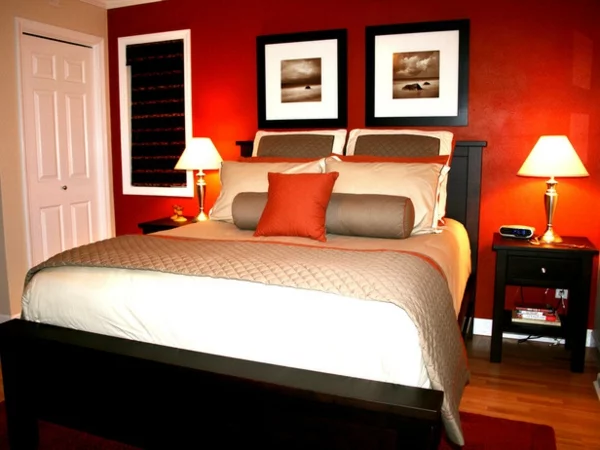 romantische Schlafzimmer bettwäsche weiß orange akzent