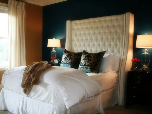 romantische Schlafzimmer bettwäsche weiß weich gemustert kopfkissen