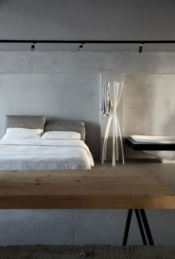 schickes Loft und Design Studio schienenbeleuchtung schlafzimmer