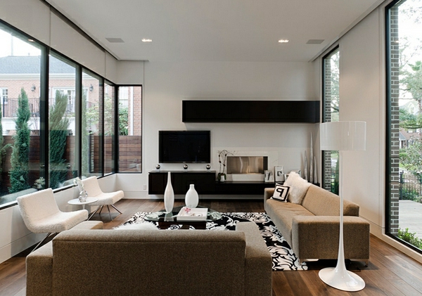 wohnzimmermöbel minimalistisches interieur in weiß schwarz und beige