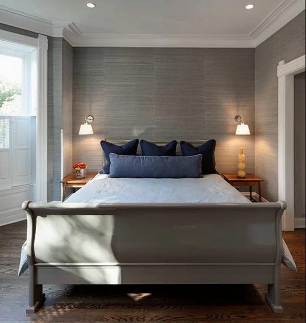 zeitgenössisch schlafzimmer grau stilvoll schlittenbett