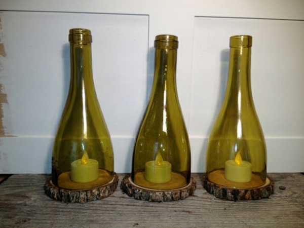 Bastelideen für DIY Projekte aus Weinflaschen baum holz