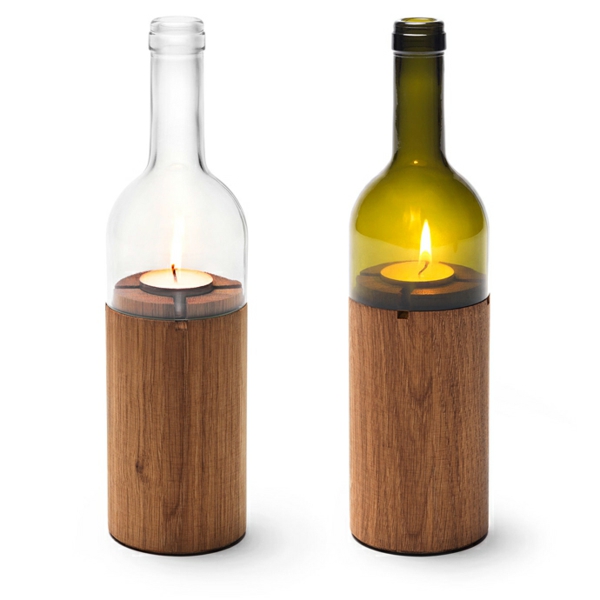  DIY Projekte aus Weinflaschen holz kerzenhalter