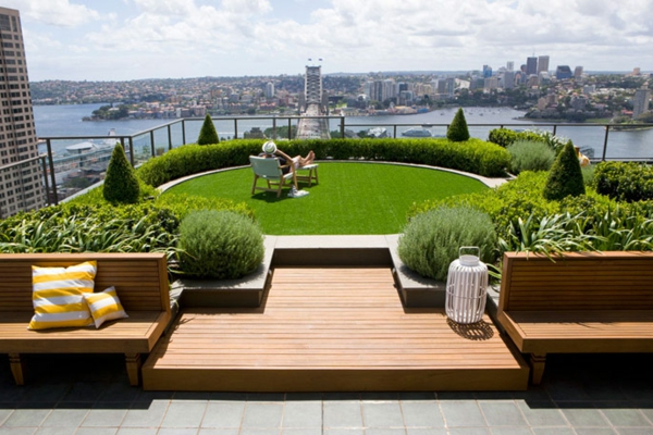 Coole Ideen für erstaunliche Dachterrasse rund grün gras