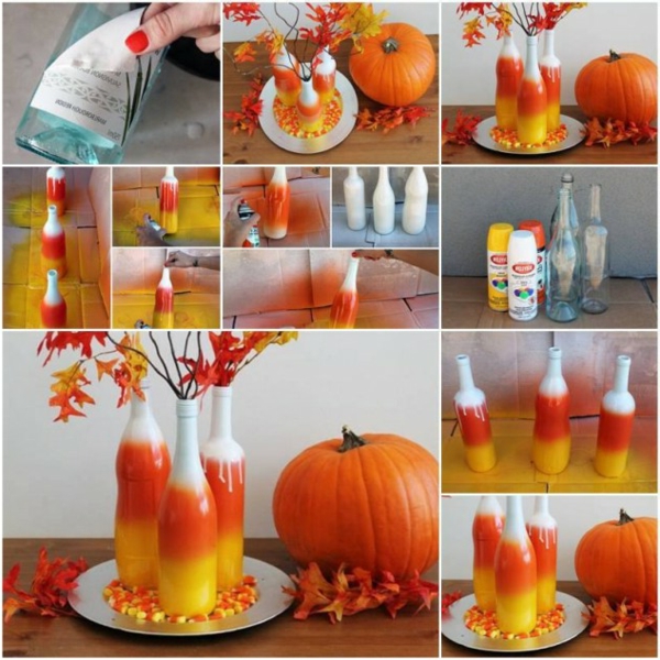 Deko Ideen flaschen blumenvase Herbst farben