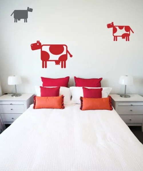 dekoration für Wandsticker weiß rot kuh schlafzimmer verspielt