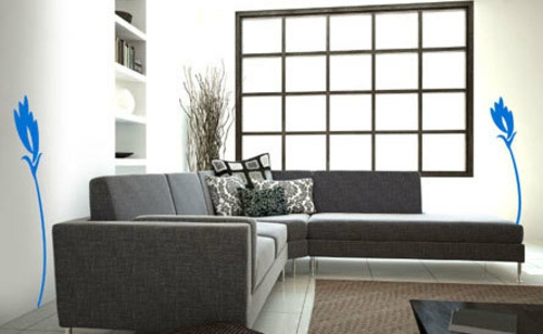 Dekoideen für Wandsticker wohnzimmer grau sofas