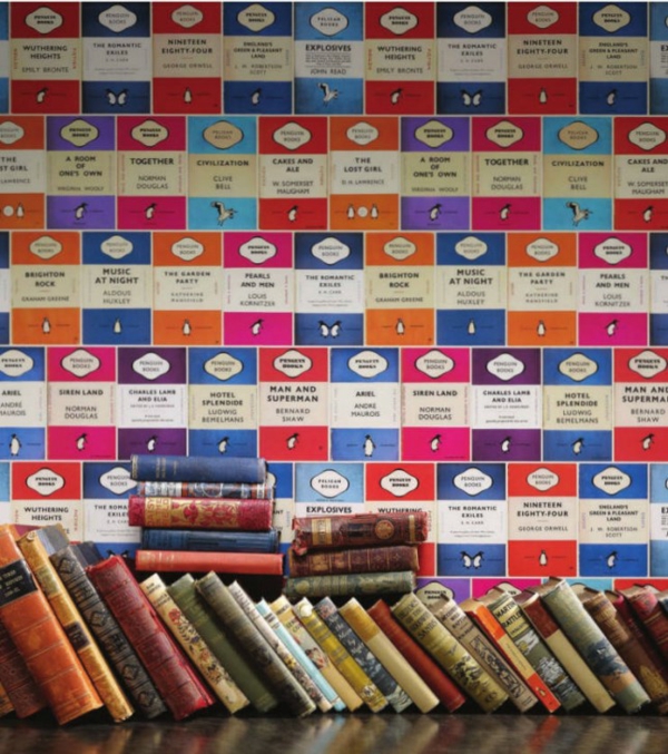 Dekoration mit Büchern wand deko umschlag buch