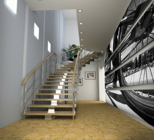 Digitale Fototapeten beleuchtung decke treppe geländer fahrrad