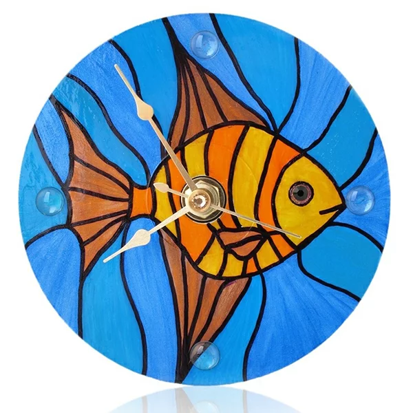 Glasmalerei zu Hause wanduhr rund meeresthema fisch
