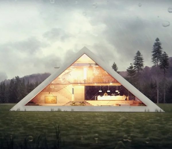 Haus in Form von Pyramide entwurf beleuchtung fassade glas
