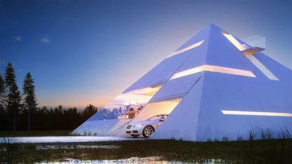 Haus in Form von Pyramide entwurf konzept design garage