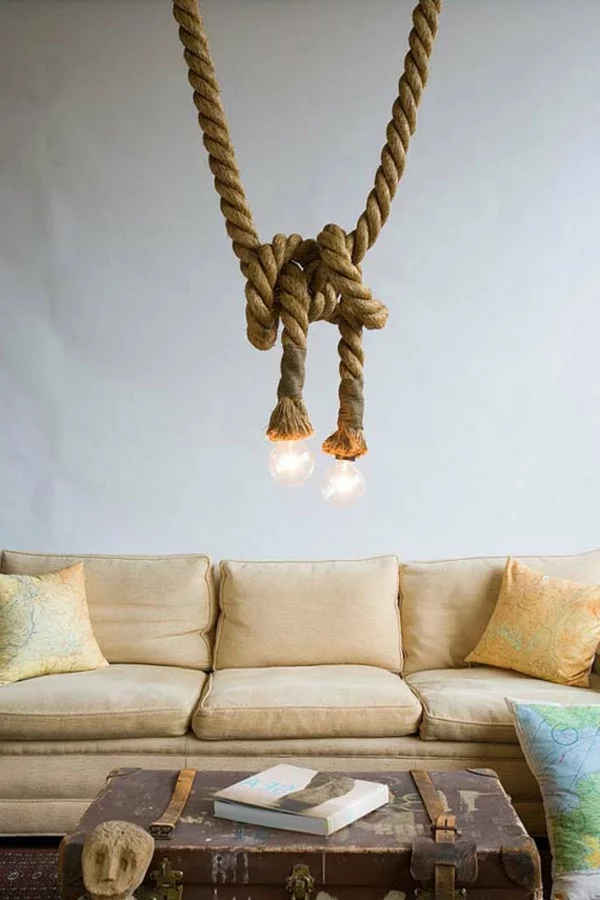 Hängelampen aus Seil wohnzimmer glühbirnen manila