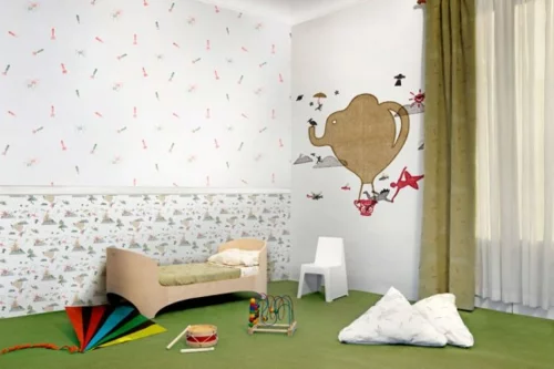 Kunstvolle Tapeten im Kinderzimmer sachlich auffallend grün teppich