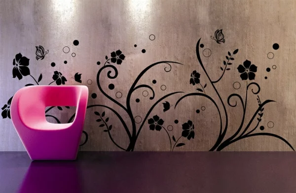 Modernes Wandtattoo wohnzimmer floral muster sessel rosa schön