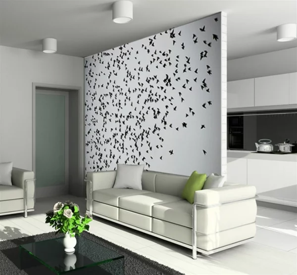 modernes Wandtattoo trennwand weiß schwarz küche wohnzimmer