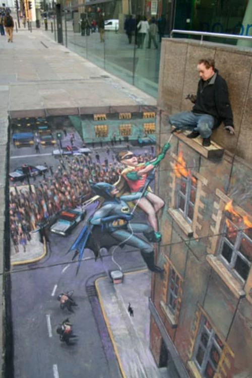 Street art mit 3D Effekt von Julian Beever batman robin