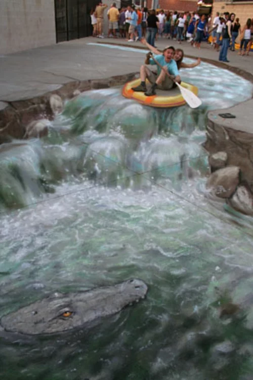 Street art mit 3D Effekt von Julian Beever erstaunlich wasser kanu fahren