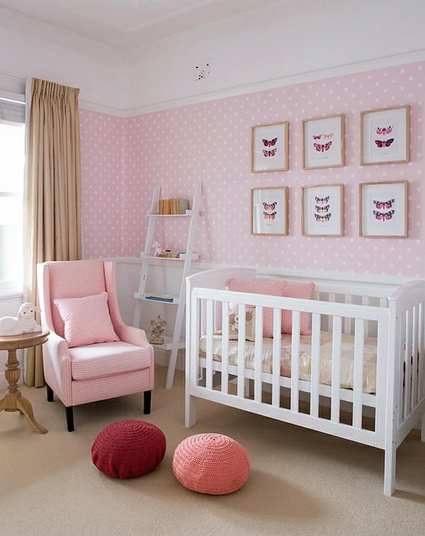 Wohnideen Leiterregal und Dekoartikel babyzimmer rosa feminine