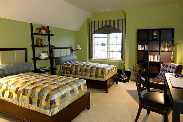 leiterregal wandregale DIY schlafzimmer grüne wandgestaltung