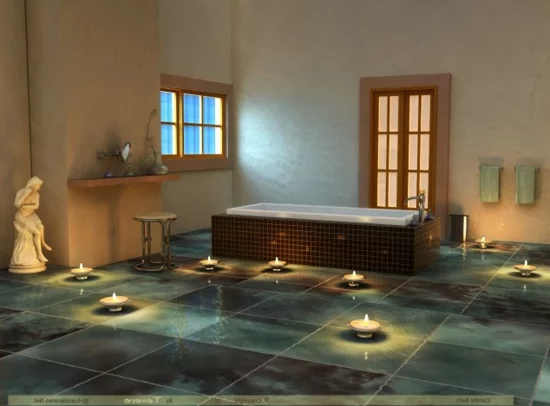 romantisches badezimmer kunstvoll mit glasfliesen