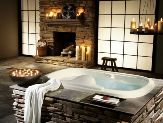 romantisches badezimmer mit natursteinen