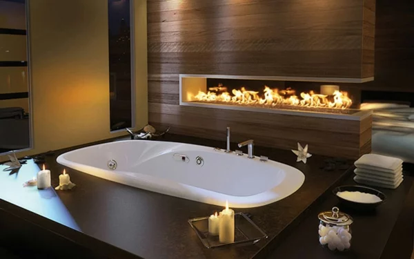 Badezimmer Deko zum Valentinstag badewanne feuerstelle romantisch